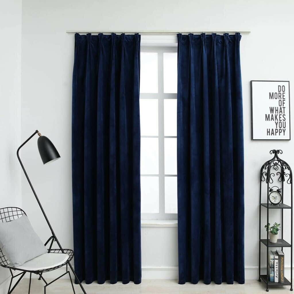 vidaXL Blackout curtain hooks 2 pieces velvet dark blue 140x245cm (134534)