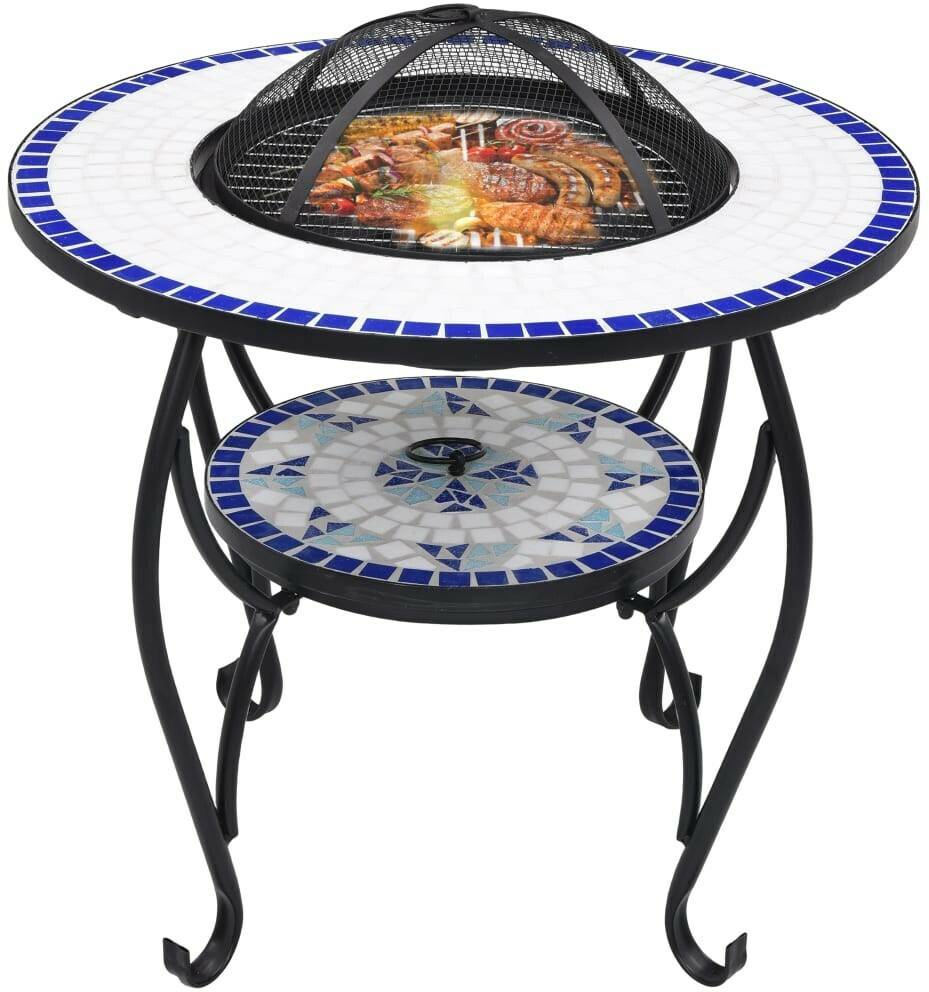 vidaXL Table de foyer mosaique bleue et blanche en céramique Braseros