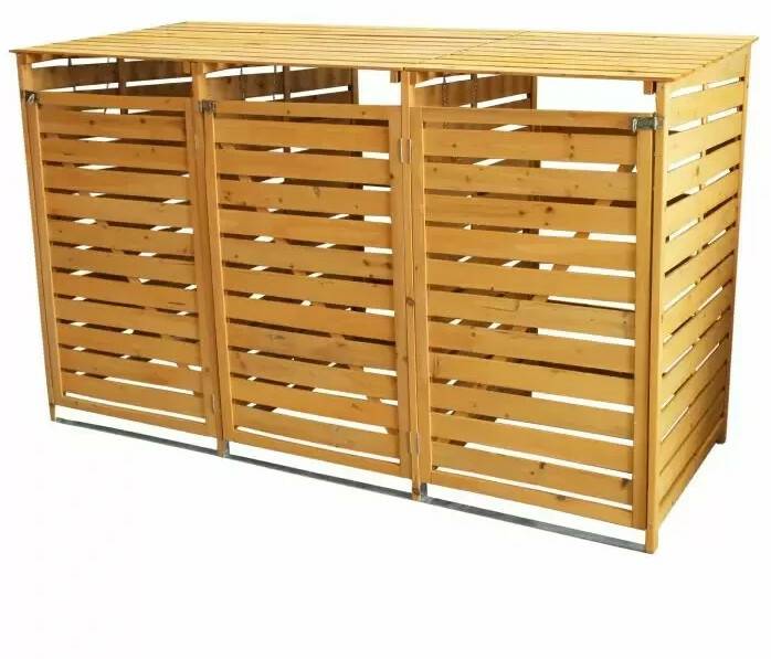 MonsterShop Cache-poubelle triple en bois 120 x 198 x 81 cm