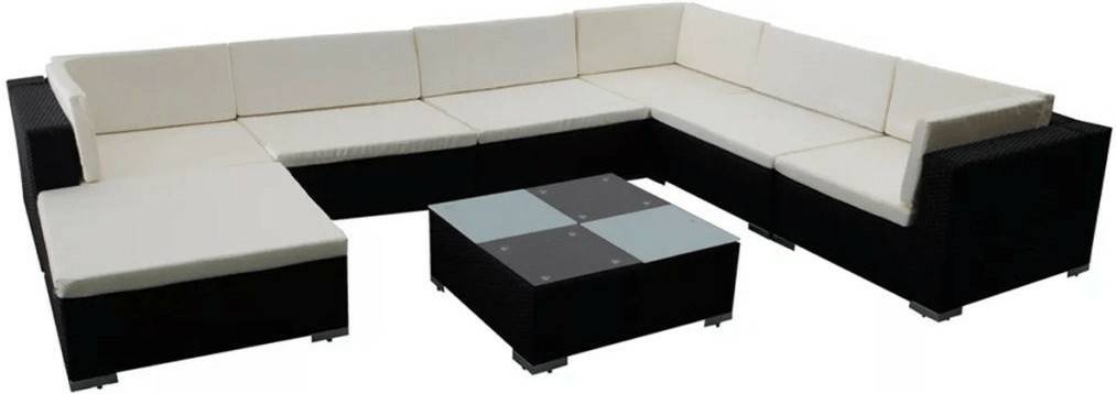 vidaXL Mobilier de jardin avec coussins résine tressée 8 pièces noir (41261) Salons de jardin