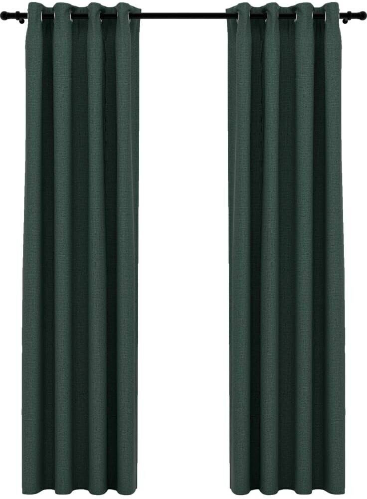 vidaXL Blackout curtains eyelets linen look 2 pieces green 140x225 cm (321185)