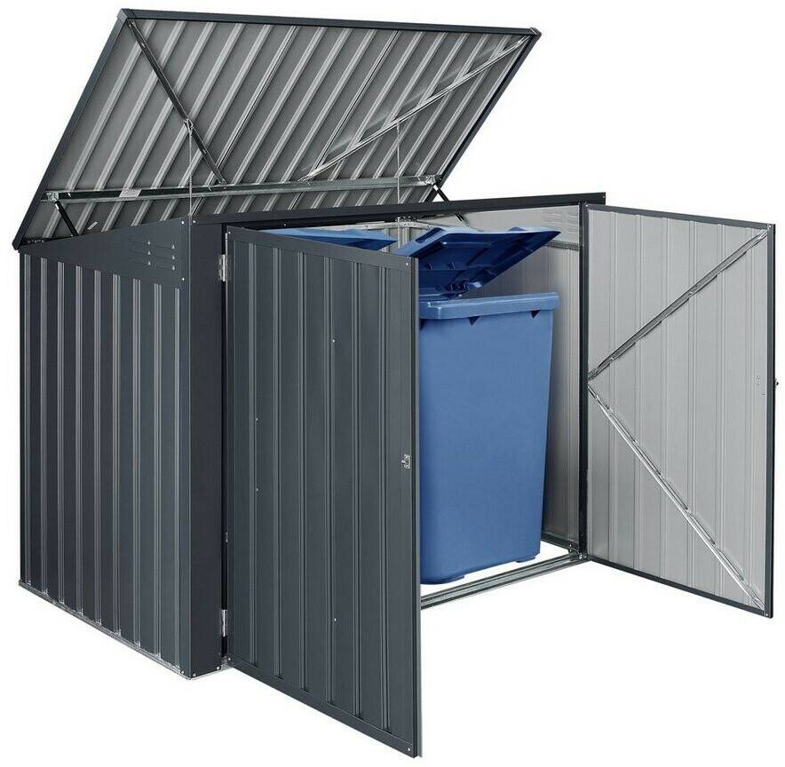 en.casa Cache-poubelle Grebin avec toit rabattable pour 2 poubelles 173x101x131 cm