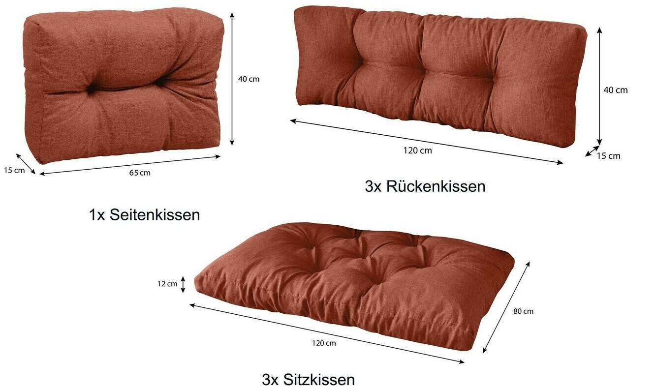 sunnypillow Pallet cushion set of 7 3x seat cushion + 3x back cushion + 1x side cushion orange Coussins d'extérieur