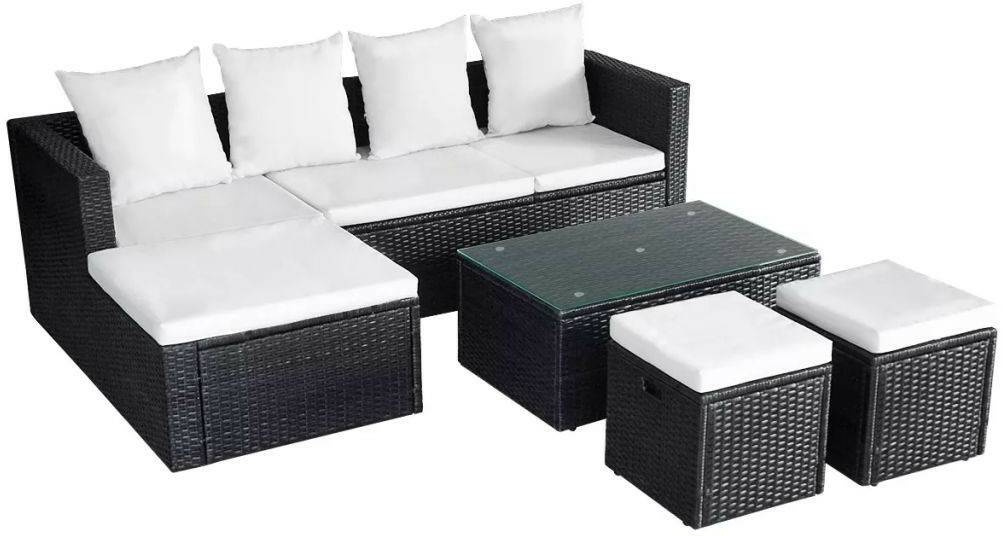 Salons de jardin vidaXL Mobilier de jardin avec coussins résine tressée 4 pièces noir (42586)