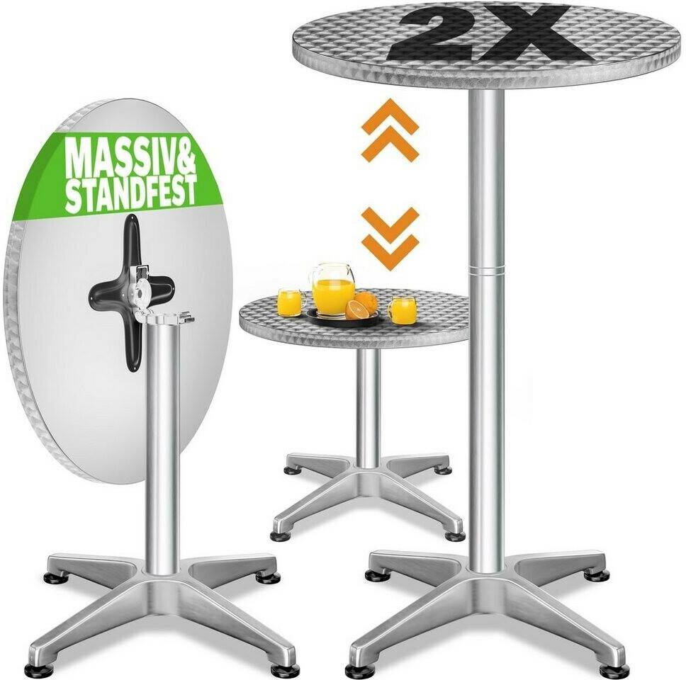 Casaria Set of 2 Height Adjustable Standing Tables Aluminium Ø60 cm silver Tables de jardin