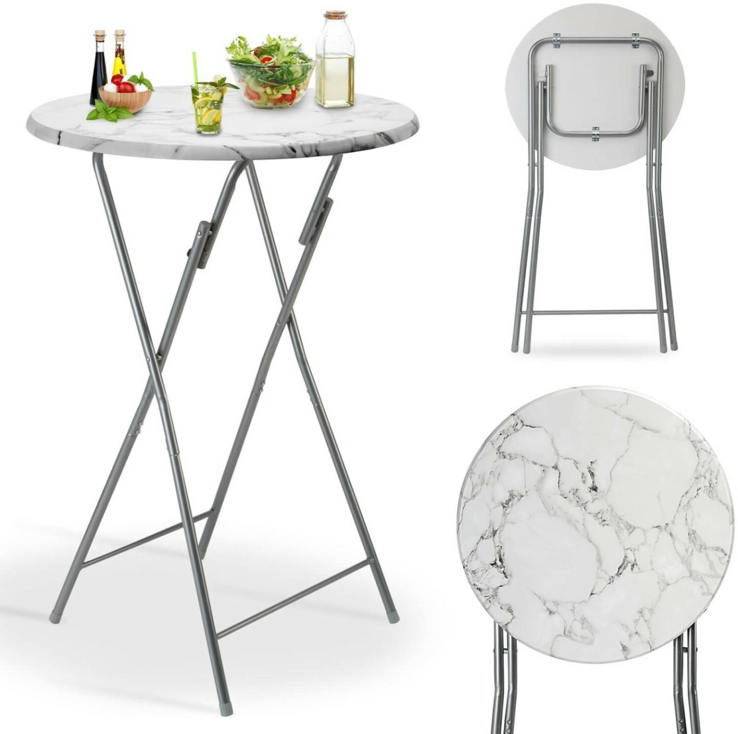 Casaria High table Ø 60cm foldable marble look white (107835) Tables de jardin