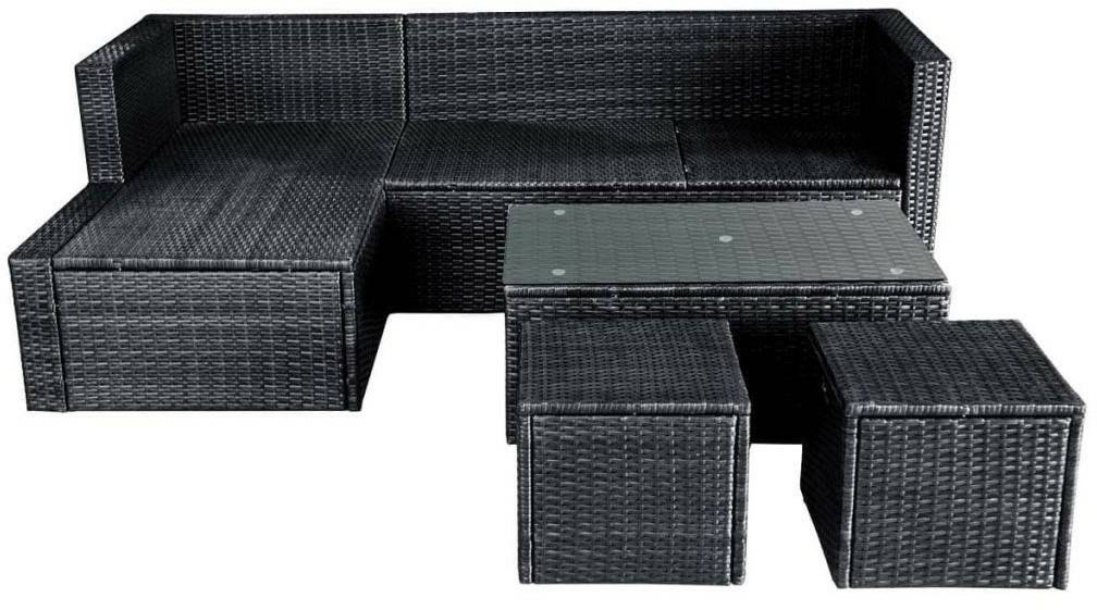 Salons de jardin vidaXL Mobilier de jardin avec coussins résine tressée 4 pièces noir (42586)