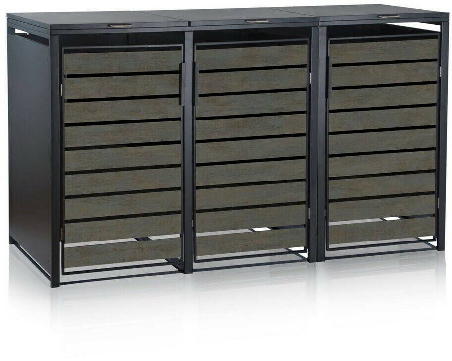 Zelsius Dustbin Cover Set 3 x 240 L Steel Anthracite/Wood Design Dark Grey